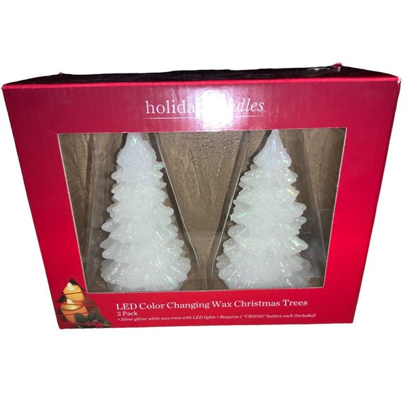 LED color Changing Wax Christmas Trees- set of 2 - Picture 1 of 16